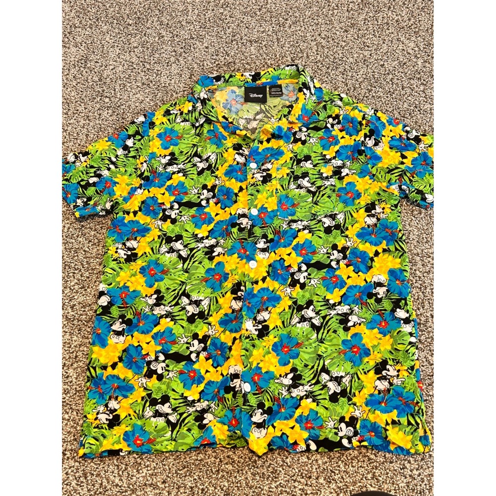 D6‎ Disney Mickey Mouse Tropical Hawaiian Button Up Shirt Men's Medium